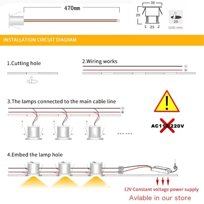 1W 12V Mini Focos Led projecteur 25mm encastré plafond Downlight IP65 Spot lumière intérieure couloi