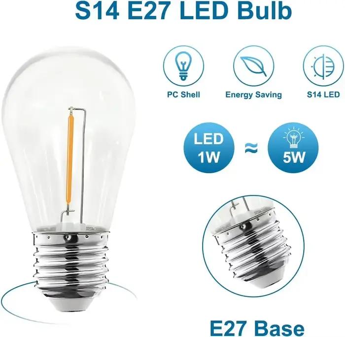 Ampoule boule COB à Filament variable S14, 5V 24V, 1W, blanc chaud, lampe LED E27 couverte sur PC, p