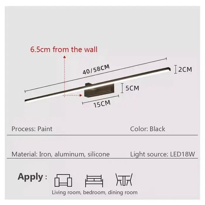 Led miroir lumières appliques salle de bain étanche blanc noir LED lampe plate moderne intérieur app