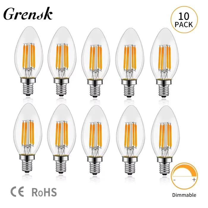 Ampoule Led à bougie C35 E14, Base de candélabre 4W 6W, ampoule Edison à intensité variable 2700K, b