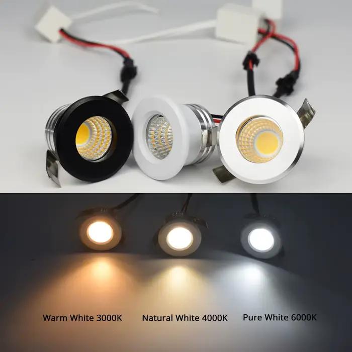 Petit COB 3W LED Spot Downlights armoire plafonnier coupe 30mm CRI90 + AC85-265V noir blanc finition