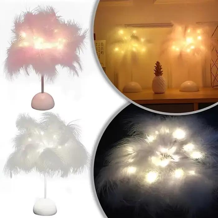 Lampe de table LED au design plume pour enfants, alimentée par batterie, portable et idéale pour une