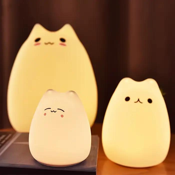 Mini lampe de nuit populaire pour bébé chat, 7 couleurs, Pat Touch, Protection des yeux à couleur ch
