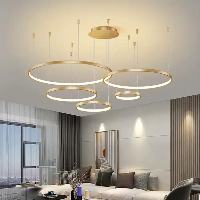 Anneaux noirs Style Simple suspension moderne lustre minimaliste salon Restaurant lampe à distance à
