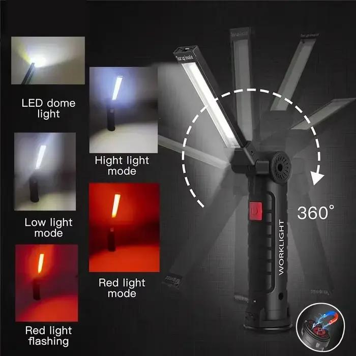 Lampe de travail pliante multifonctionnelle, lampe de camping portable, lampe de poche aste par USB,
