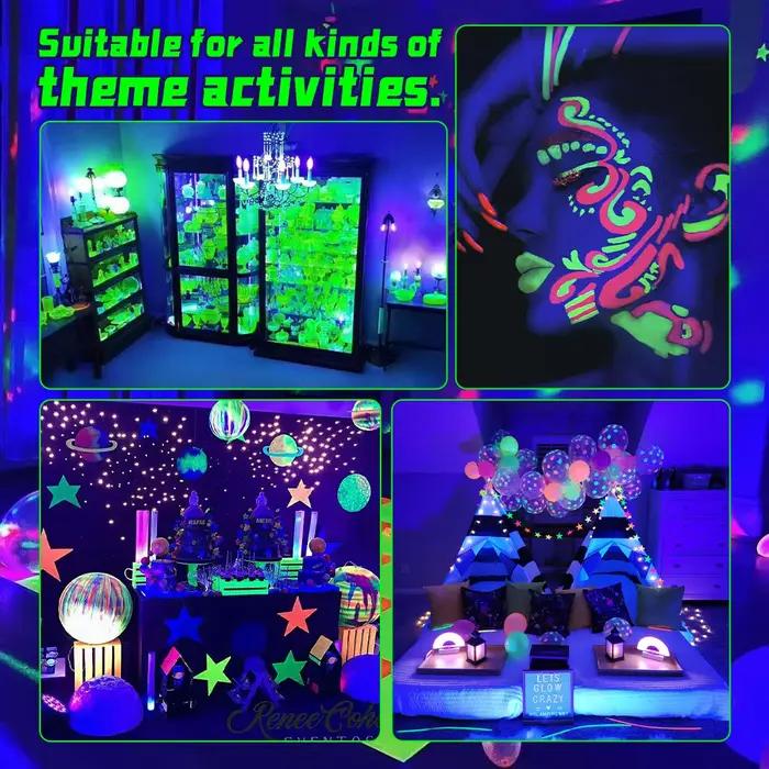 Tube lumineux noir LED 40/60/80 - avec interrupteur, rotation à 360 degrés, lampe UV pour fête lumin