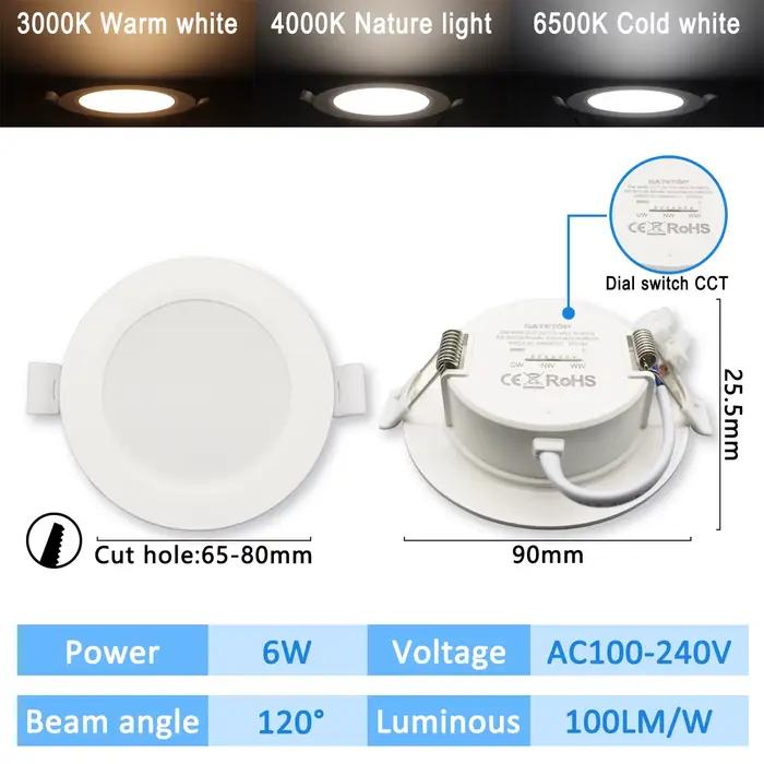 Lot de 1 à 10 spots LED encastrables 120V 220V avec interrupteur rotatif, éclairage de plafond 3 CCT