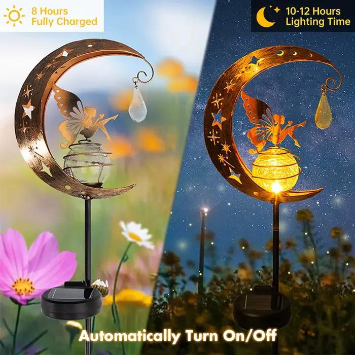 Globe en verre craquelé avec piquet d'ange, lumière de décoration solaire, lumière de nickel ation d
