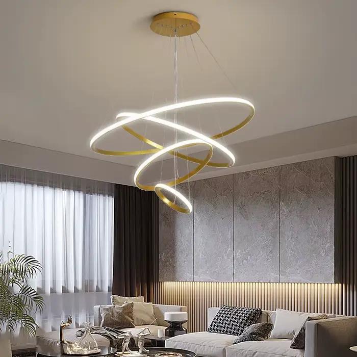 Lampe à suspension moderne anneaux LED cercle plafond suspendu lustre noir Loft salon salle à manger