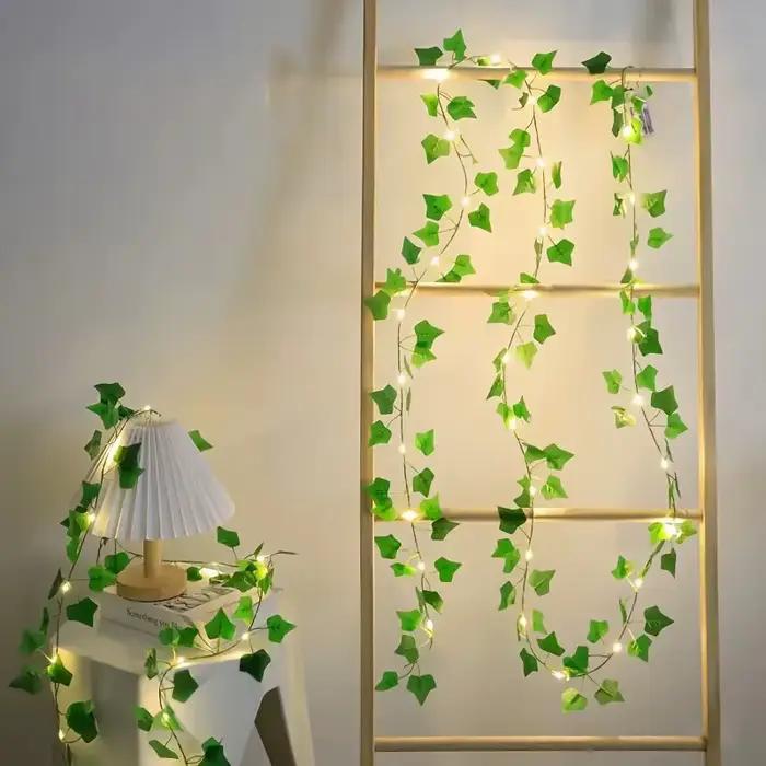 Guirlande lumineuse LED solaire en forme de feuilles de lierre, 8 modes, lampe féerique verte pour décoration extérieure de balcon, jardin, cour