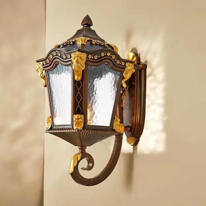 Applique murale LED carrée d'extérieur en forme de Lion, verre en aluminium moulé, cuivre brossé, luminaire pour la décoration de la maison