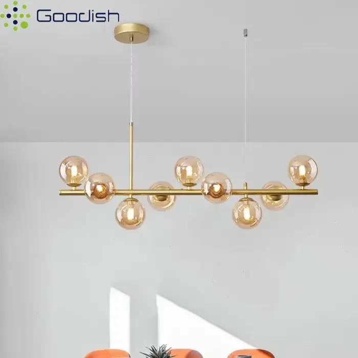 Boule de pierre de verre nordique de luxe moderne 9 têtes anneaux pendentif LED lumières Art lampes créatives pour cuisine décoration de la maison lustre