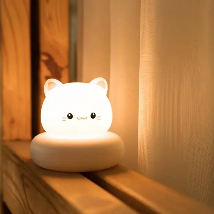 Veilleuse mignonne chat et ours avec 3 niveaux de luminosité