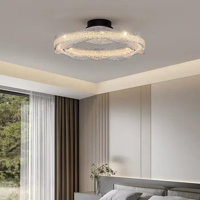 Designer italien anneau plafonnier luxe moderne lustre en cristal vague pierre