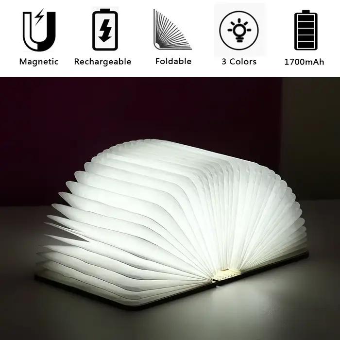 3D en bois pliable LED livre veilleuse 3/5 couleurs d'éclairage 5V USB Rechargeable magnétique bureau lampe de Table chambre chevet décor