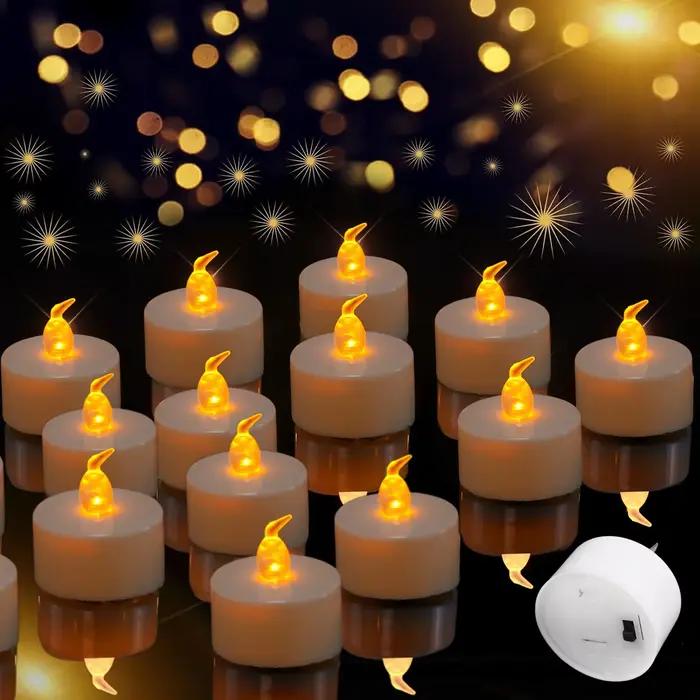 Bougies chauffe-plat LED sans flamme, jaune chaud/blanc, alimentées par batterie, pour décoration d'anniversaire de mariage et de noël, paquet de 12/24