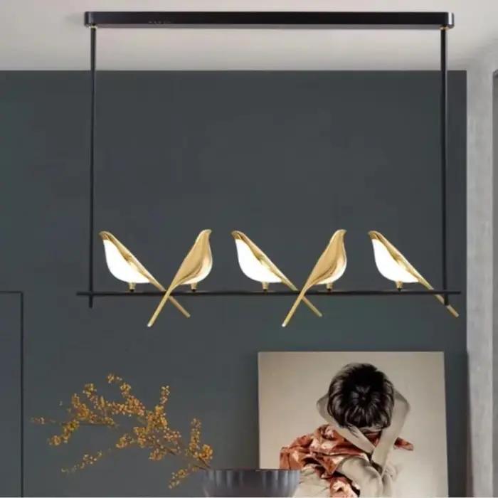 Nordique créatif doré pie oiseau plafond LED lustre moderne Restaurant