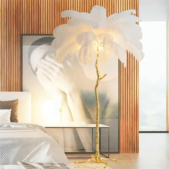 Nordique décor à la maison lampadaires pour salon lampes sur pied moderne luxe plume d'autruche lampadaire LED or résine lampadaire