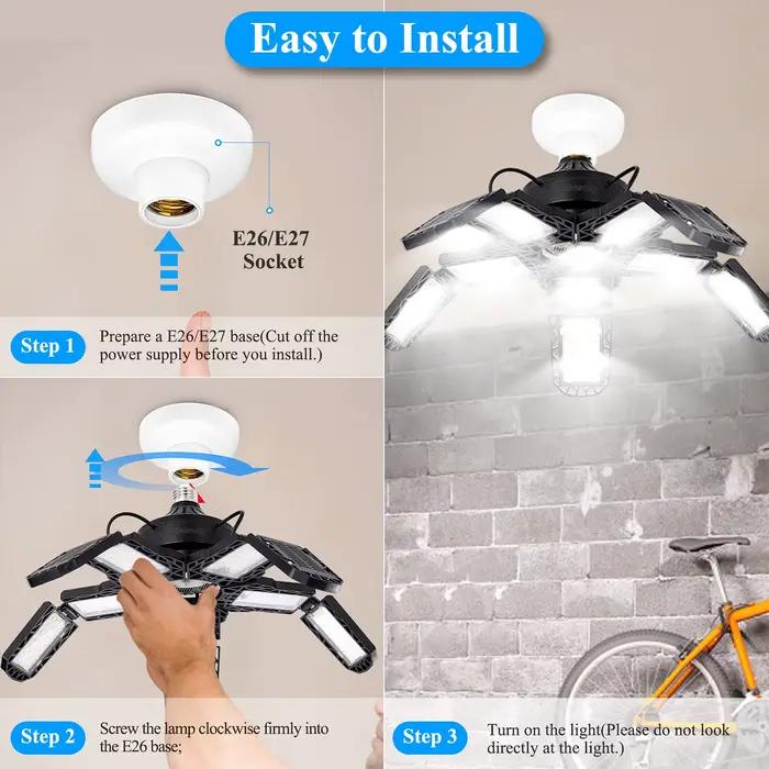 Lumière de Garage LED déformable avec 3/5/10 panneaux réglables LEDE26/E27 plafonnier éclairage industriel pour le stockage d'atelier
