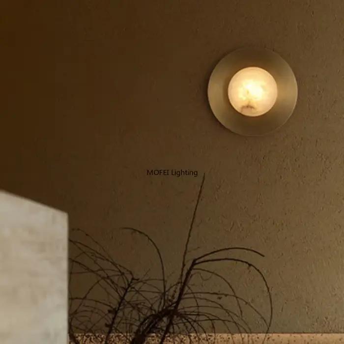 Applique murale américaine en laiton avec marbre espagnol naturel, luminaire rond pour salon, chambre à coucher, chevet, couloir, décoration intérieure