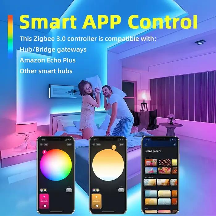 Contrôleur LED intelligent DOMRAEM Zigbee 3.0 5 en 1 DIMMER WW/CW RGB RGBWCCT pour bandes LED, compatible avec les hubs 3.0 (Hu*e/Echo Plus, etc.) )Alexa/APP