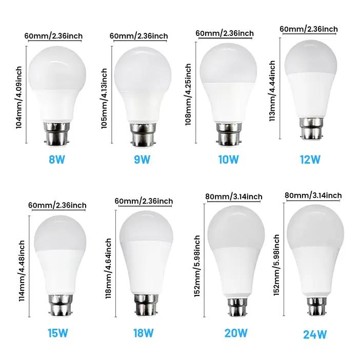 Ampoules LED B22 24W 20W 18W 15W 12W 10W 9W 8W, puissance réelle, A60 A80, pour salon et maison, 1 à 12 pièces