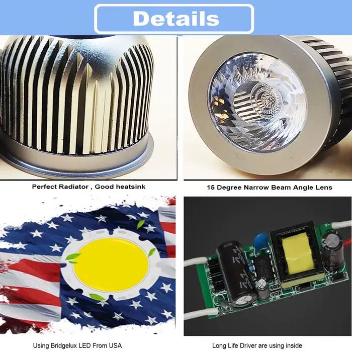 GD-Ampoule LED GU10 à faisceau 15 degrés, 7W, 9W, 12W, 15W, Ampoule GU10 AC220V, Ampoule LED Dimmable MR16 12V, Spot LED avec Aluminium Pur