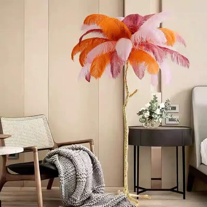 Nordique décor à la maison lampadaires pour salon lampes sur pied moderne luxe plume d'autruche lampadaire LED or résine lampadaire