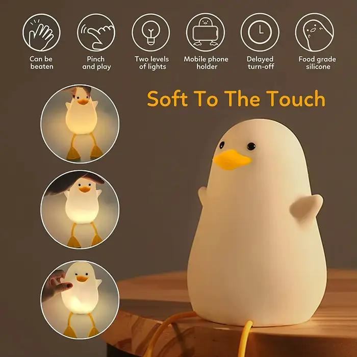 Lampe LED en forme de canard mignonne pour chambre d'enfant avec contrôle tactile pour vacances et occasions spéciales