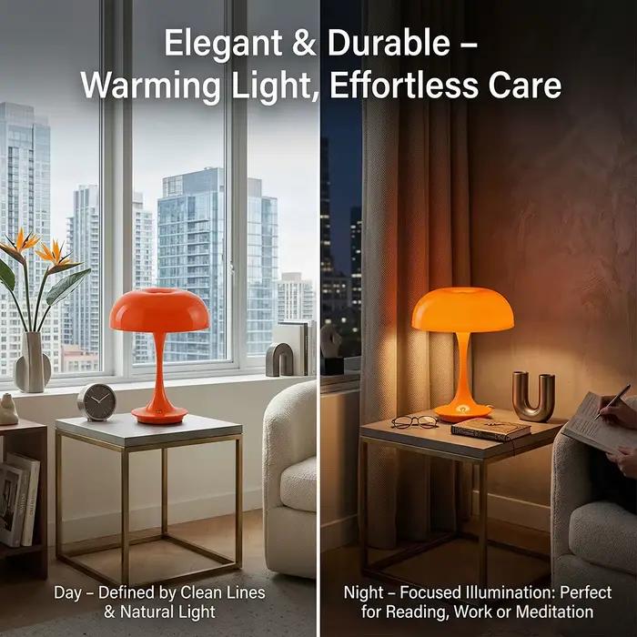 Lampe de table en forme de champignon, commande tactile, 3 couleurs, intensité réglable, sans fil, rechargeable, lumière LED en plastique, luminosité réglable, lampe de chevet