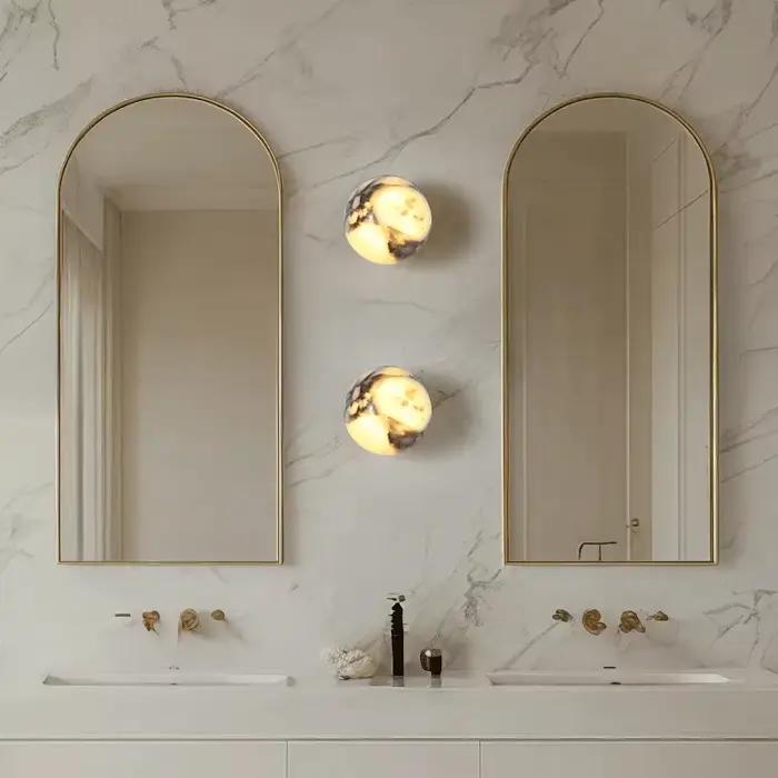 Applique murale LED de luxe haut de gamme en pierre naturelle marbrée pour chambre à coucher, chevet, salon, couloir, escalier, lavabo