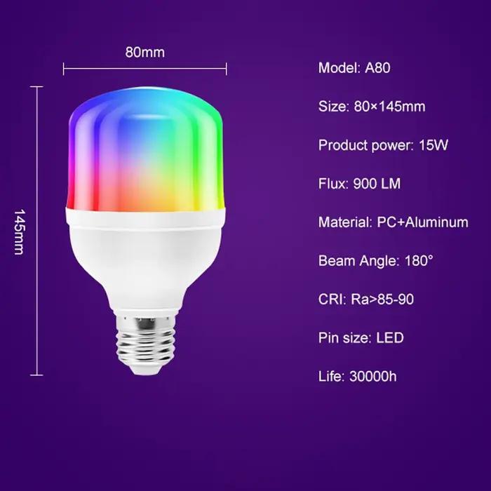 Ampoule LED intelligente à couleur changeante avec télécommande, avec mémoire, ampoule RGB à sept couleurs
