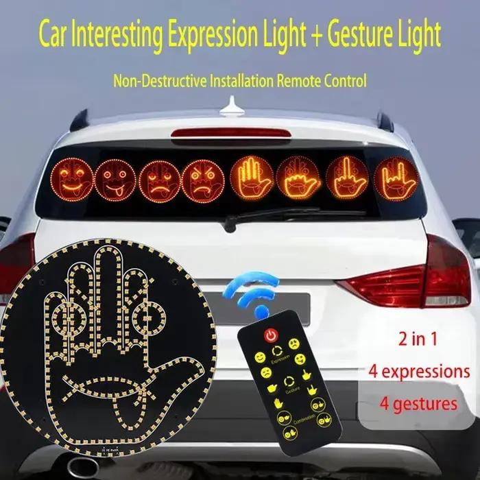 Lampe de geste créative et amusante, trois modèles, intérieur de voiture, pare-brise arrière, panneau de geste de la main, panneau de doigt du milieu, feu de stop d'avertissement