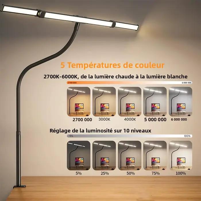 Lampe de bureau architecte LED pour la maison, protection des yeux, sans scintillement, col de cygne flexible, intensité réglable, écran d'ordinateur de bureau, lumière de table USB pour la lecture et