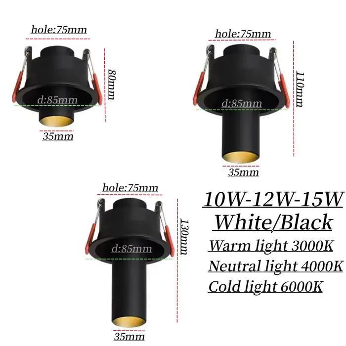 Spot lumineux LED encastrable Long 10W12W 15W Dimmable Anti-éblouissement 360 ° Rotation COB puce AC110V220V plafonnier