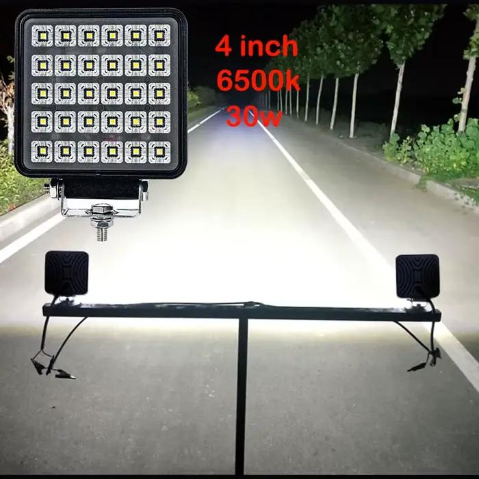 Lampe de travail pour tracteur agricole, 30W, 4 pouces, 6500K, projecteur pour pelle, éclairage tout-terrain rond, adapté aux tracteurs agricoles, ingénieurs, camion, 12V 24V 48V, 1 pièce