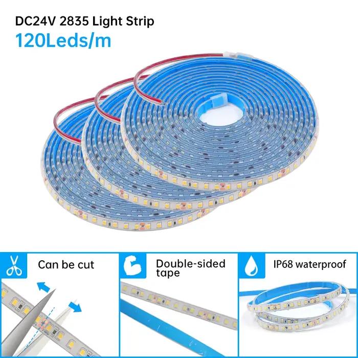 Bande Lumineuse LED Étanche IP68 Ruban Adhésif Flexible Sous-marin Extérieur Piscine 24V SMD2835 120 Diodes Couleur Émission Blanche Naturelle Bleu Jaune Rouge Rose Vert Occasions Spéciales
