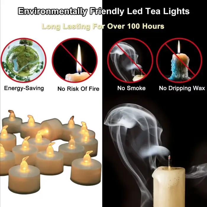 Bougies chauffe-plat LED sans flamme, jaune chaud/blanc, alimentées par batterie, pour décoration d'anniversaire de mariage et de noël, paquet de 12/24