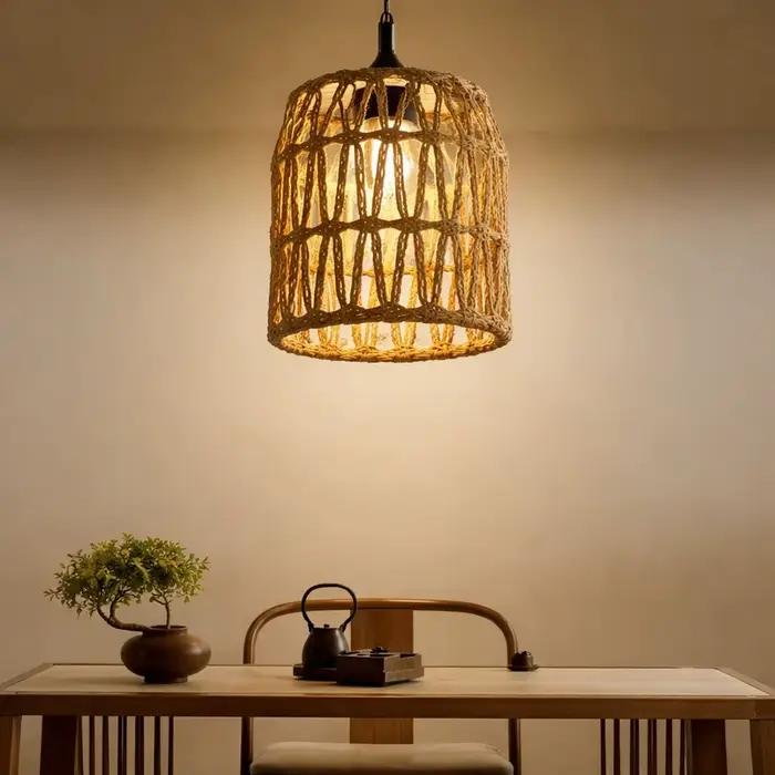 Abat-jour de lampe suspendue vintage tissé à la main style bohème pour décoration intérieure occa