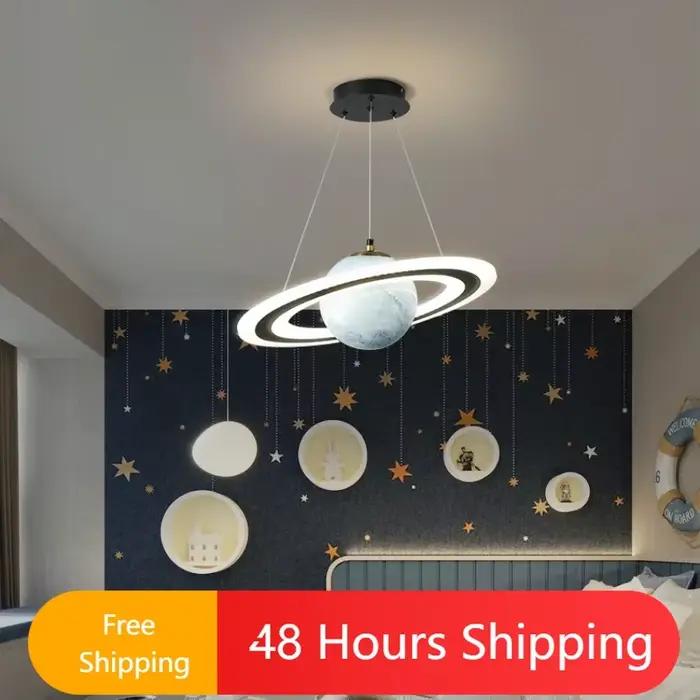 Moderne créatif pendentif LED lumière chambre d'enfants saturne lustre