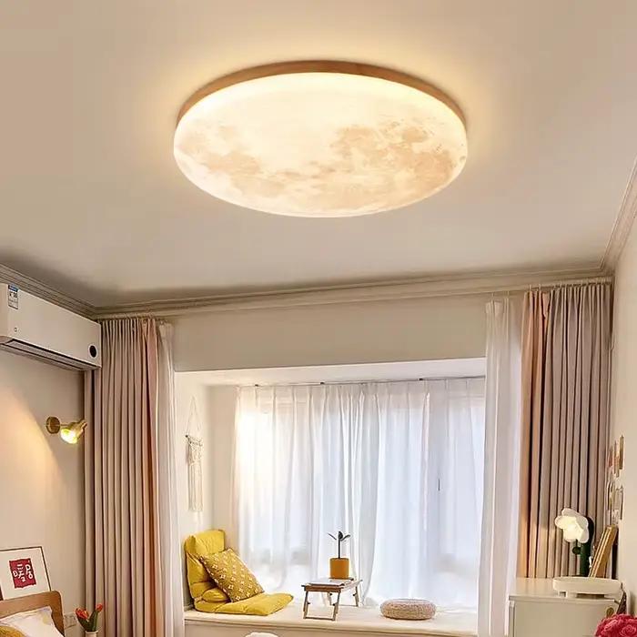 Moon – plafonnier Led en bois massif, luminaire d'intérieur, luminaire décoratif de plafond, idéal pour une chambre à coucher, un salon, une salle à manger, 12/24/36W