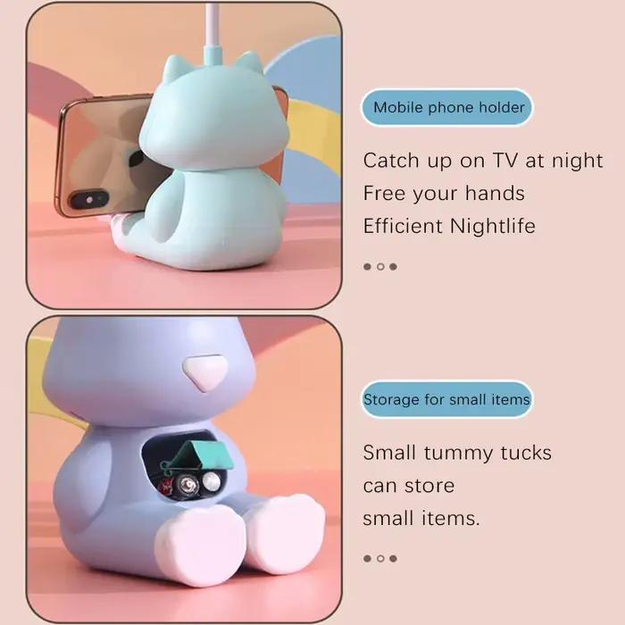 Lampe de bureau en forme de chat mignon et créative avec support pour téléphone flux lumineux pour chambre d'étudiant enfants occaions spéciales