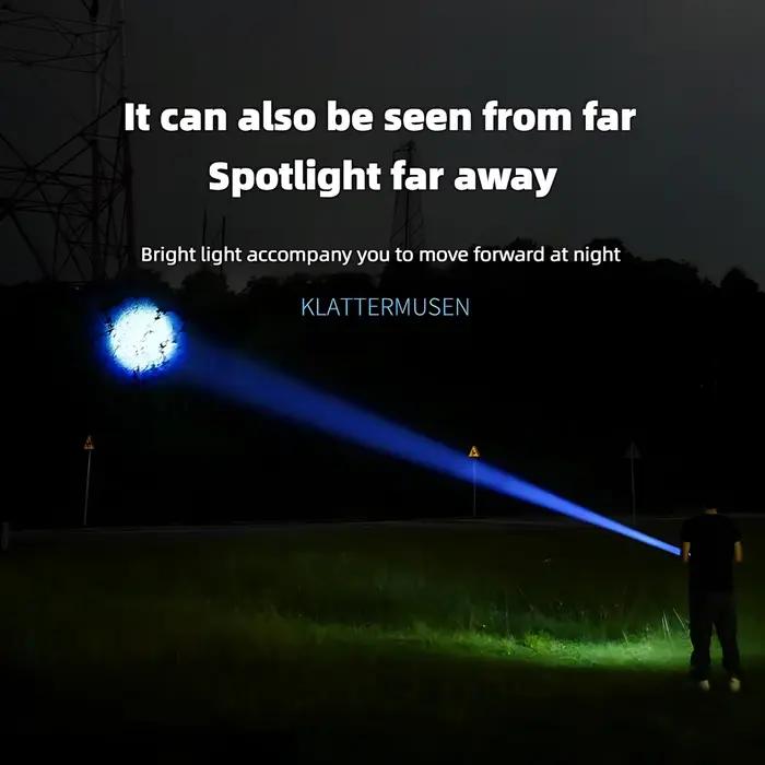 Lampe Torche 2000 Lumens à Laser Blanc, Dissipation Thermique, Zoomable, Rechargeable USB-C, 5 Modes et Résistante à l'Eau pour Chasse, Vélo, Camping et Urgence