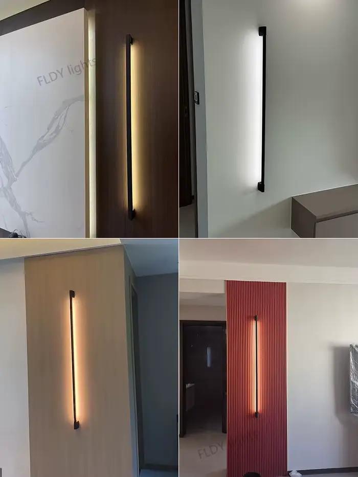 Nordique minimaliste moderne concepteur 110V 220V mur LED lampe salon hôtel allée couloir chambre chevet longue applique murale