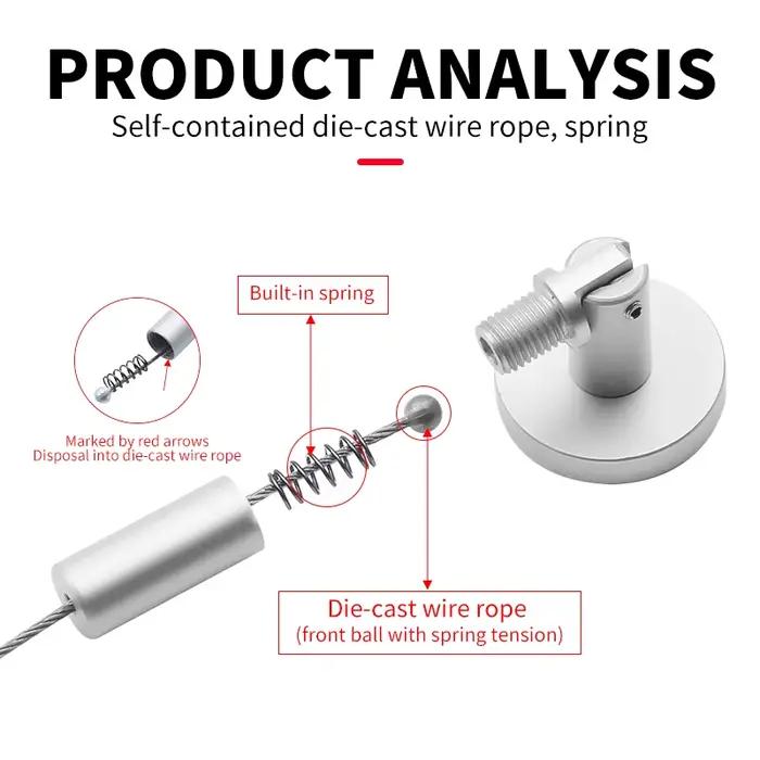 Kit de suspension en acrylique, support réglable avec câble en acier pour accrocher des images/présentoirs