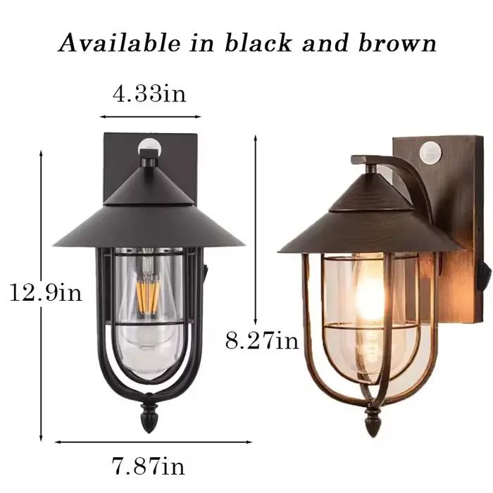 Lampe murale extérieure à détecteur de mouvement, base E27, étanche, style vintage, pour porche, cour, couloir, jardin, décoration