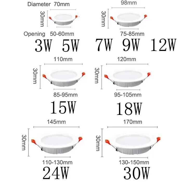 Plafonnier LED Downlight AC220V 3W 5W 7W 9W 12W 15W 18W 24W 30W Spot encastré focos intégrés 240v éclairage intérieur domestique