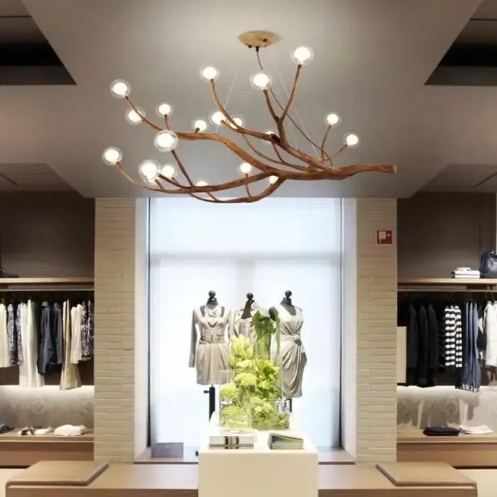 Lustre LED Vintage en Résine avec Branches d'Arbre, Lampe Suspendue pour Salle à Manger