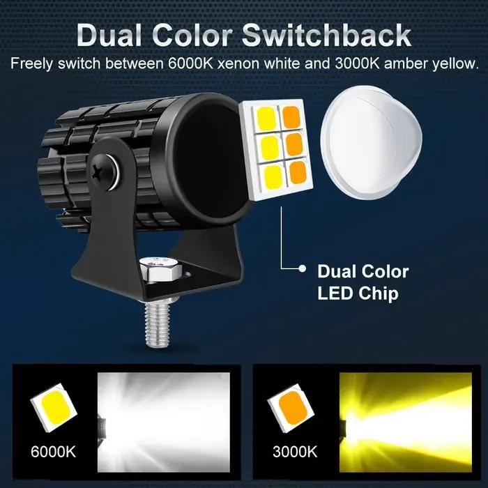 Phare LED pour motos, accessoires de moto, projecteurs antibrouillard, Mini projecteur, lampe de conduite, lentille de Scooter ATV, double couleur 12V
