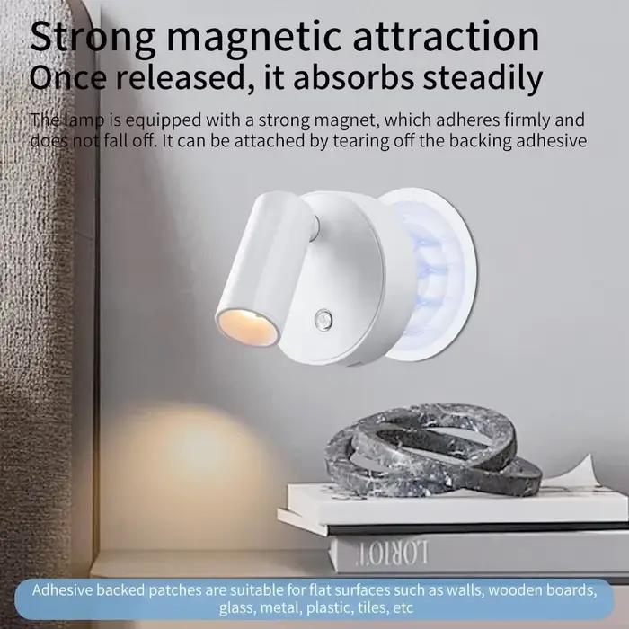Lampe murale LED magnétique rechargeable, veilleuses tactiles sans fil, projecteur 360° °   Lampe de lecture rotative pour chevet de chambre à coucher